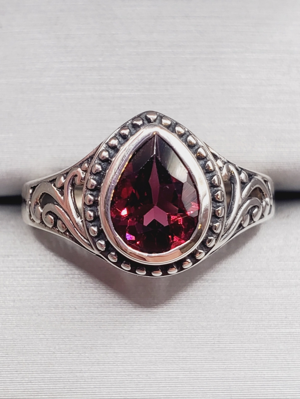 Genuine Bezel Set Teardrop - Pear Garnet 925 Sterling Silver Ring